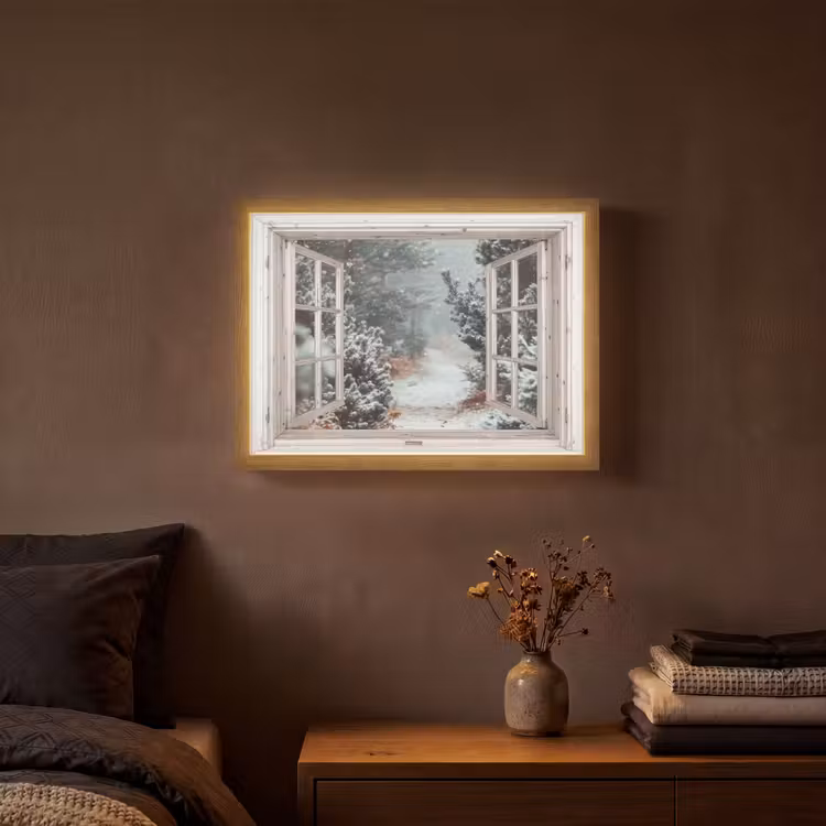 Lightbox - Wandlamp - Bos - Winter - Bomen - Natuur - Pad - Doorkijk - Wit — 3