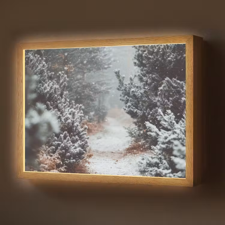 Lightbox - Wandlamp - Bos - Winter - Bomen - Natuur - Pad - Sneeuw — 1
