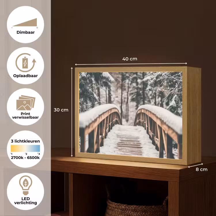 Lightbox - Wandlamp - Brug - Winterlandschap - Bos - Natuur - Sneeuw — 10