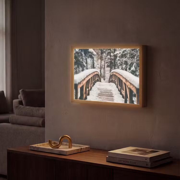 Lightbox - Wandlamp - Brug - Winterlandschap - Bos - Natuur - Sneeuw — 2