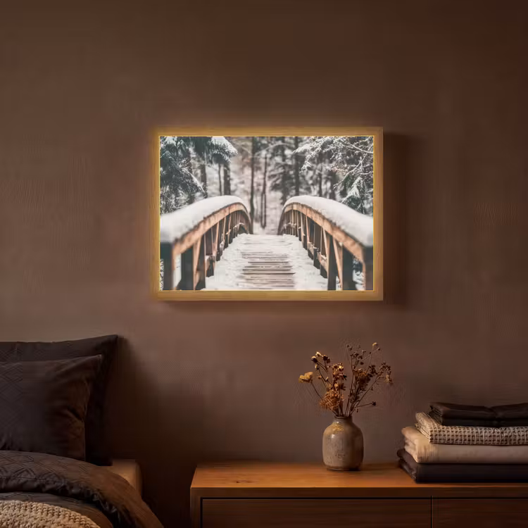 Lightbox - Wandlamp - Brug - Winterlandschap - Bos - Natuur - Sneeuw — 3