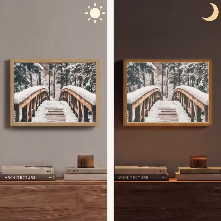 Lightbox - Wandlamp - Brug - Winterlandschap - Bos - Natuur - Sneeuw — 6