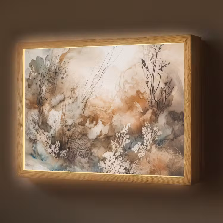 Lightbox - Wandlamp - Abstract - Beige - Verf - Kunst - Natuur - Bloemen — 1