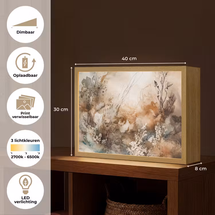 Lightbox - Wandlamp - Abstract - Beige - Verf - Kunst - Natuur - Bloemen — 10