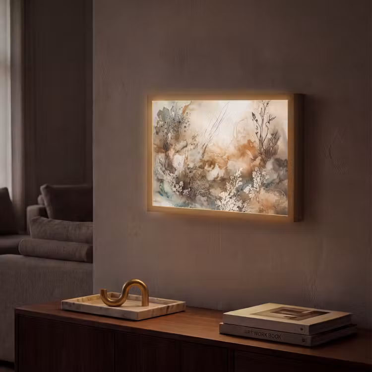 Lightbox - Wandlamp - Abstract - Beige - Verf - Kunst - Natuur - Bloemen — 2