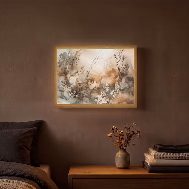 Lightbox - Wandlamp - Abstract - Beige - Verf - Kunst - Natuur - Bloemen — 3