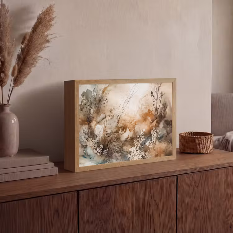 Lightbox - Wandlamp - Abstract - Beige - Verf - Kunst - Natuur - Bloemen — 4