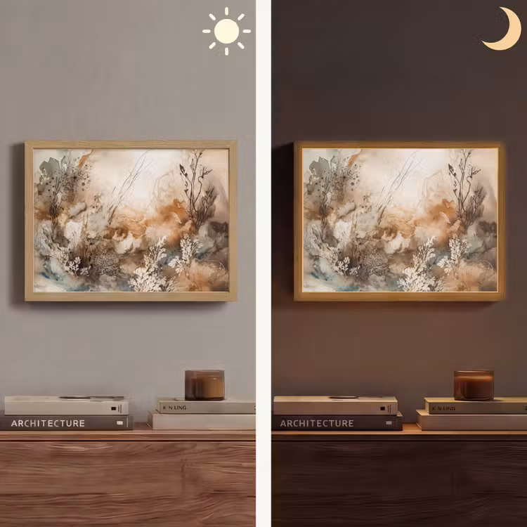 Lightbox - Wandlamp - Abstract - Beige - Verf - Kunst - Natuur - Bloemen — 6