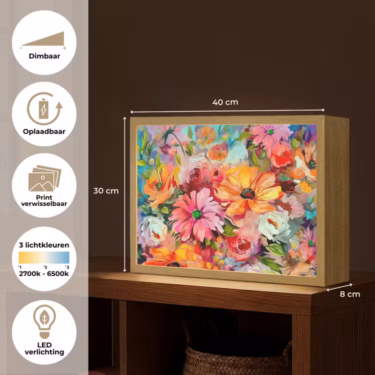 Lightbox - Wandlamp - Bloemen - Kleurrijk - Kunst - Olieverf — 10