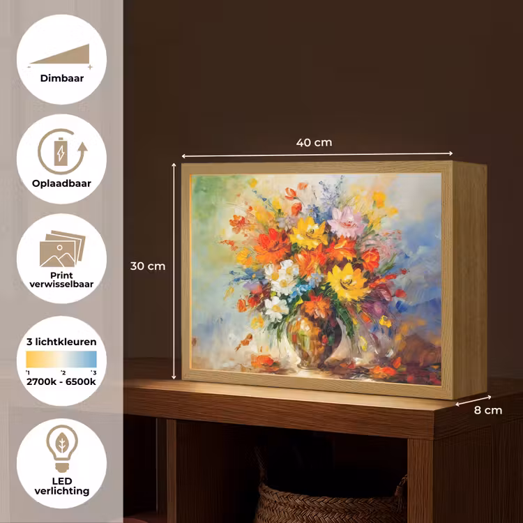 Lightbox - Wandlamp - Bloemen - Kleurrijk - Olieverf - Bloempot — 10