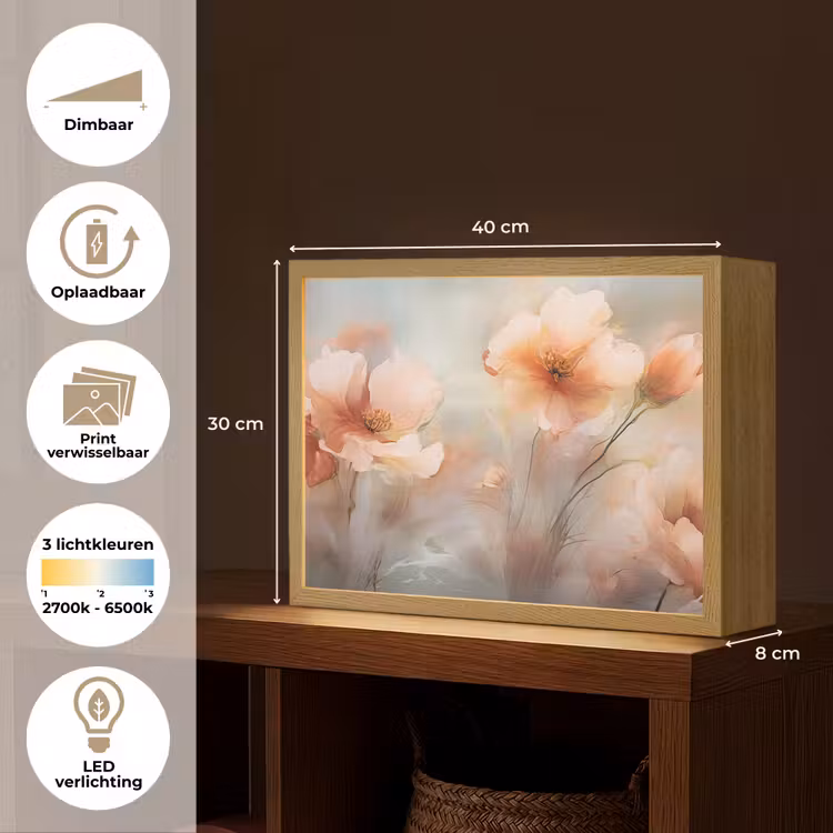 Lightbox - Wandlamp - Bloemen - Pastel - Kunst - Klaprozen - Watercolor — 10