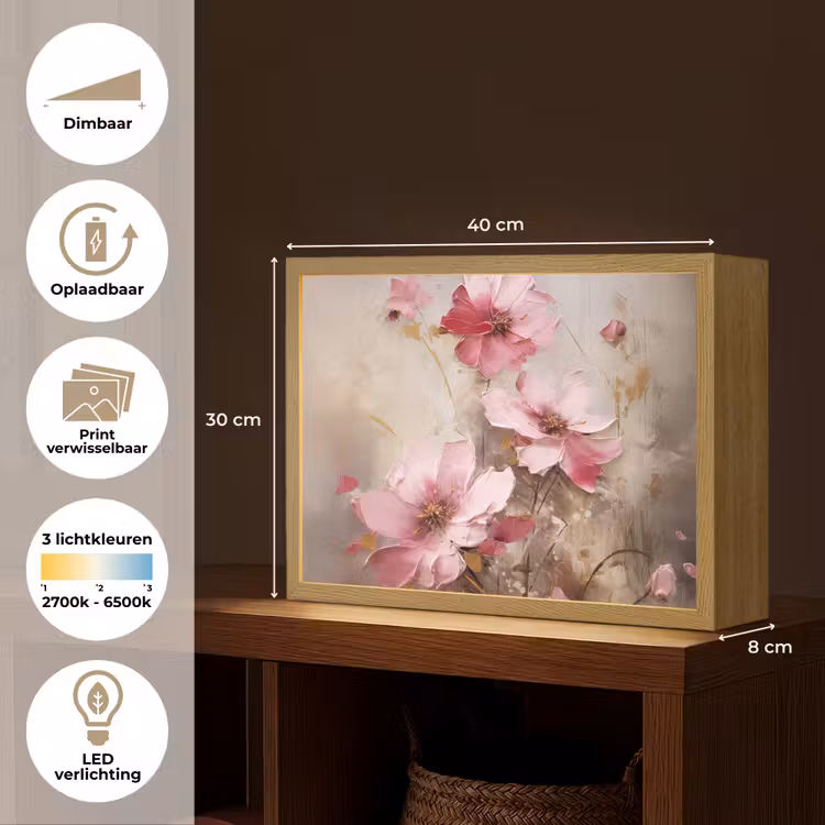 Lightbox - Wandlamp - Bloemen - Roze - Kunst - Watercolor — 10
