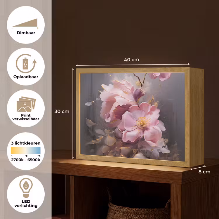 Lightbox - Wandlamp - Bloemen - Roze - Stilleven - Kunst — 10