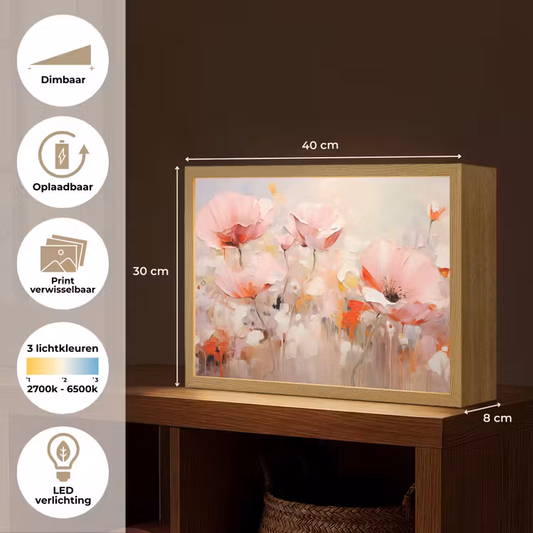 Lightbox - Wandlamp - Bloemen - Watercolor - Roze - Abstract - Kunst — 10