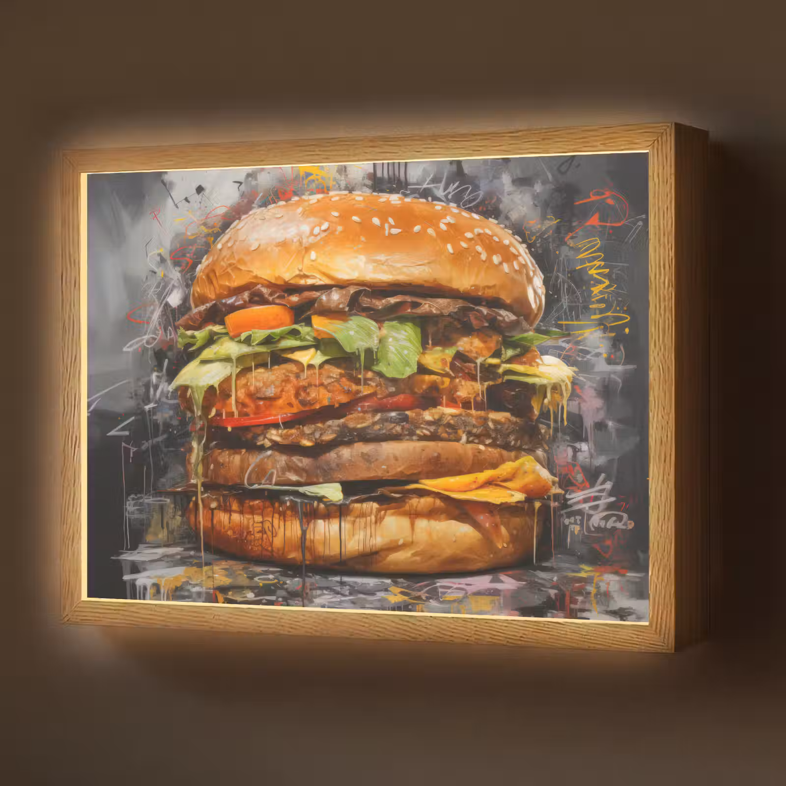 Lightbox - Wandlamp - Burger - Eten - Kunst - Grijs - Graffiti — 1