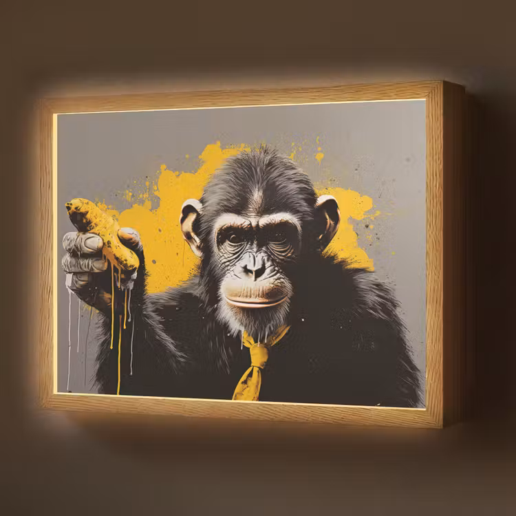 Lightbox - Wandlamp - Aap - Chimpansee - Banaan - Geel - Dieren - Stropdas — 1