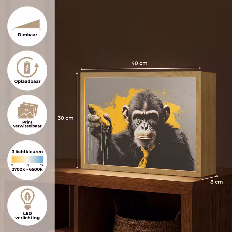 Lightbox - Wandlamp - Aap - Chimpansee - Banaan - Geel - Dieren - Stropdas — 10