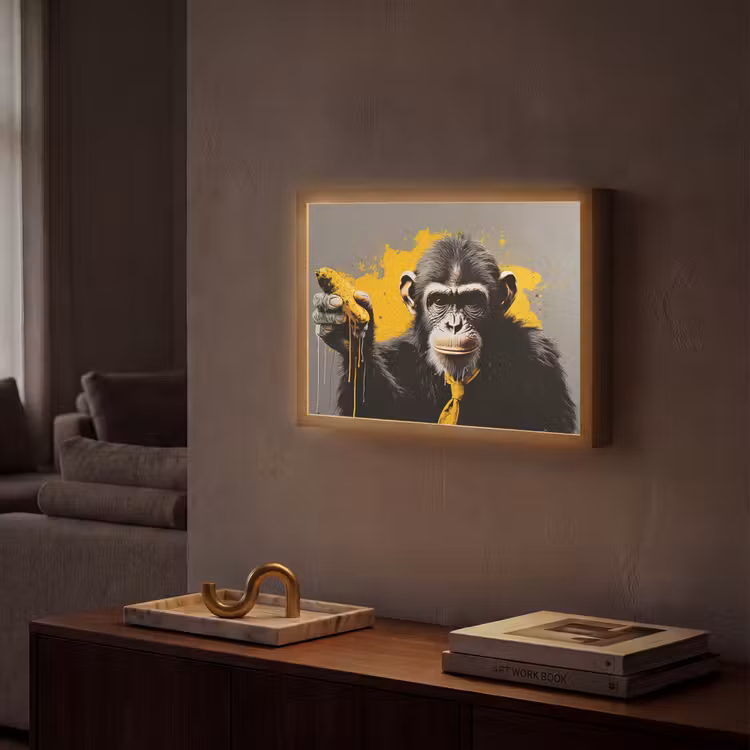 Lightbox - Wandlamp - Aap - Chimpansee - Banaan - Geel - Dieren - Stropdas — 2