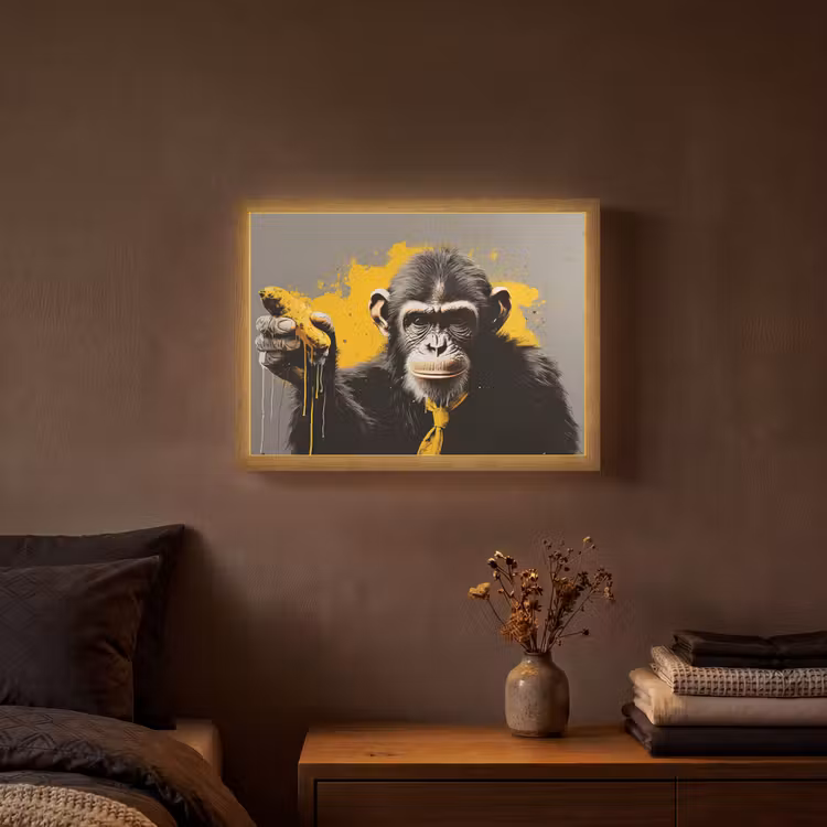 Lightbox - Wandlamp - Aap - Chimpansee - Banaan - Geel - Dieren - Stropdas — 3