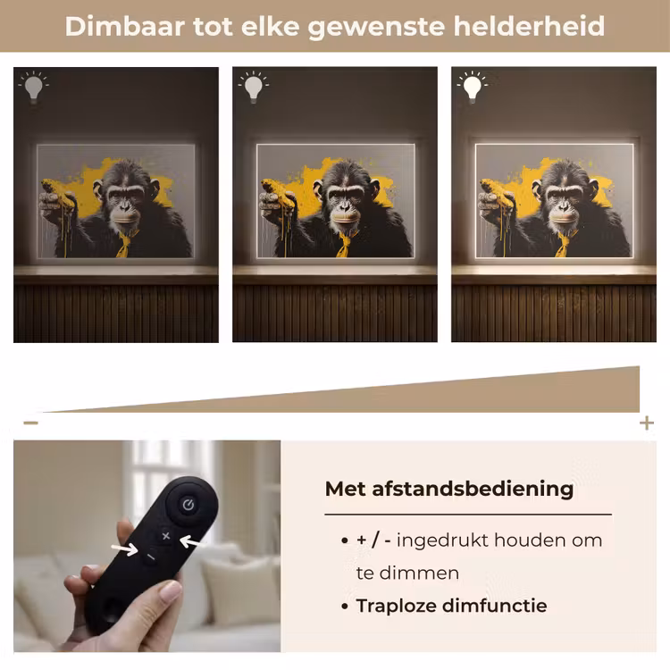 Lightbox - Wandlamp - Aap - Chimpansee - Banaan - Geel - Dieren - Stropdas — 9