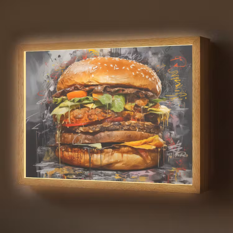 Lightbox - Wandlamp - Burger - Eten - Kunst - Grijs - Graffiti — 1