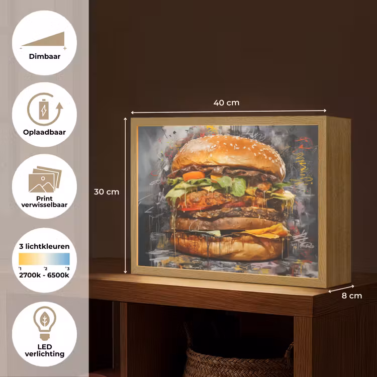 Lightbox - Wandlamp - Burger - Eten - Kunst - Grijs - Graffiti — 10