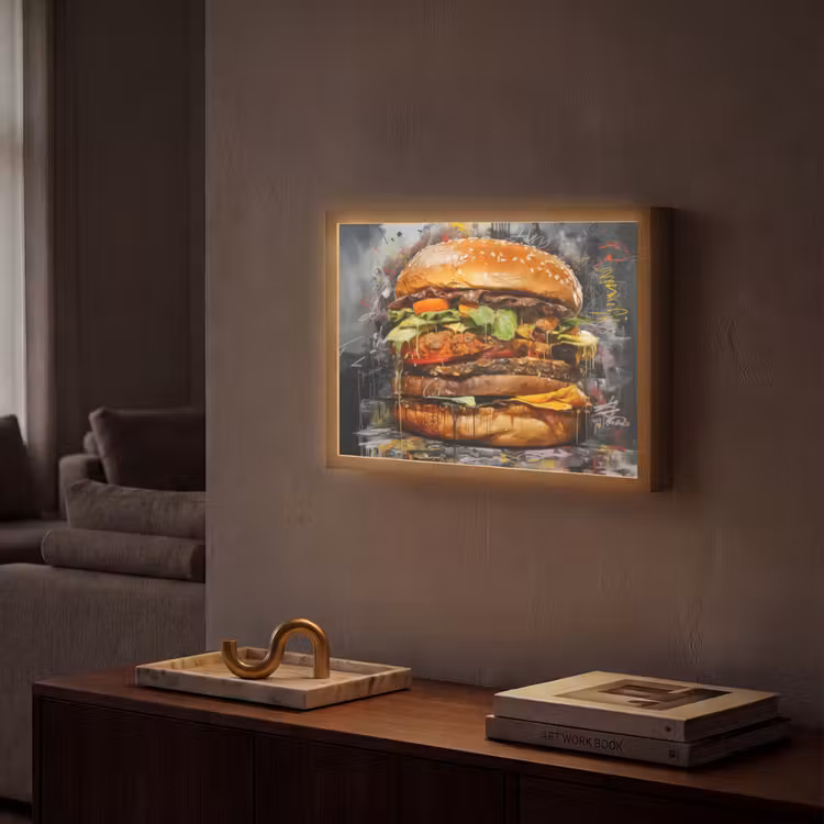 Lightbox - Wandlamp - Burger - Eten - Kunst - Grijs - Graffiti — 2