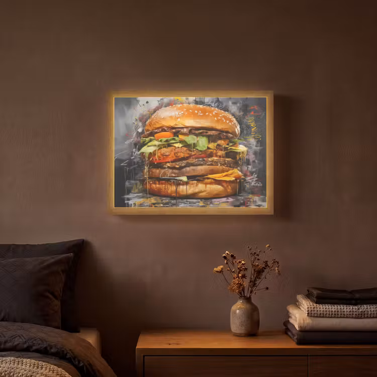 Lightbox - Wandlamp - Burger - Eten - Kunst - Grijs - Graffiti — 3