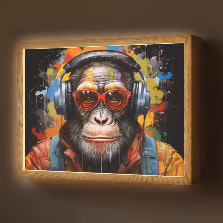 Lightbox - Wandlamp - Chimpansee - Aap - dieren - Graffiti - Bril - Koptelefoon - Kleuren — 1
