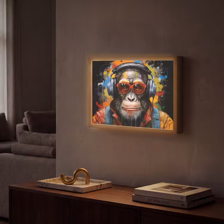 Lightbox - Wandlamp - Chimpansee - Aap - dieren - Graffiti - Bril - Koptelefoon - Kleuren — 2