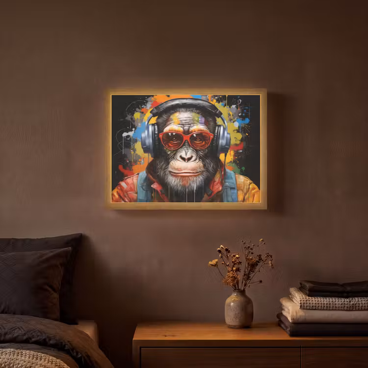 Lightbox - Wandlamp - Chimpansee - Aap - dieren - Graffiti - Bril - Koptelefoon - Kleuren — 3