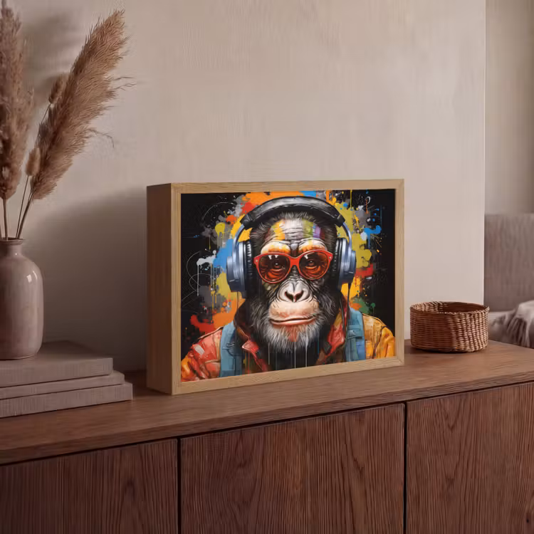Lightbox - Wandlamp - Chimpansee - Aap - dieren - Graffiti - Bril - Koptelefoon - Kleuren — 4
