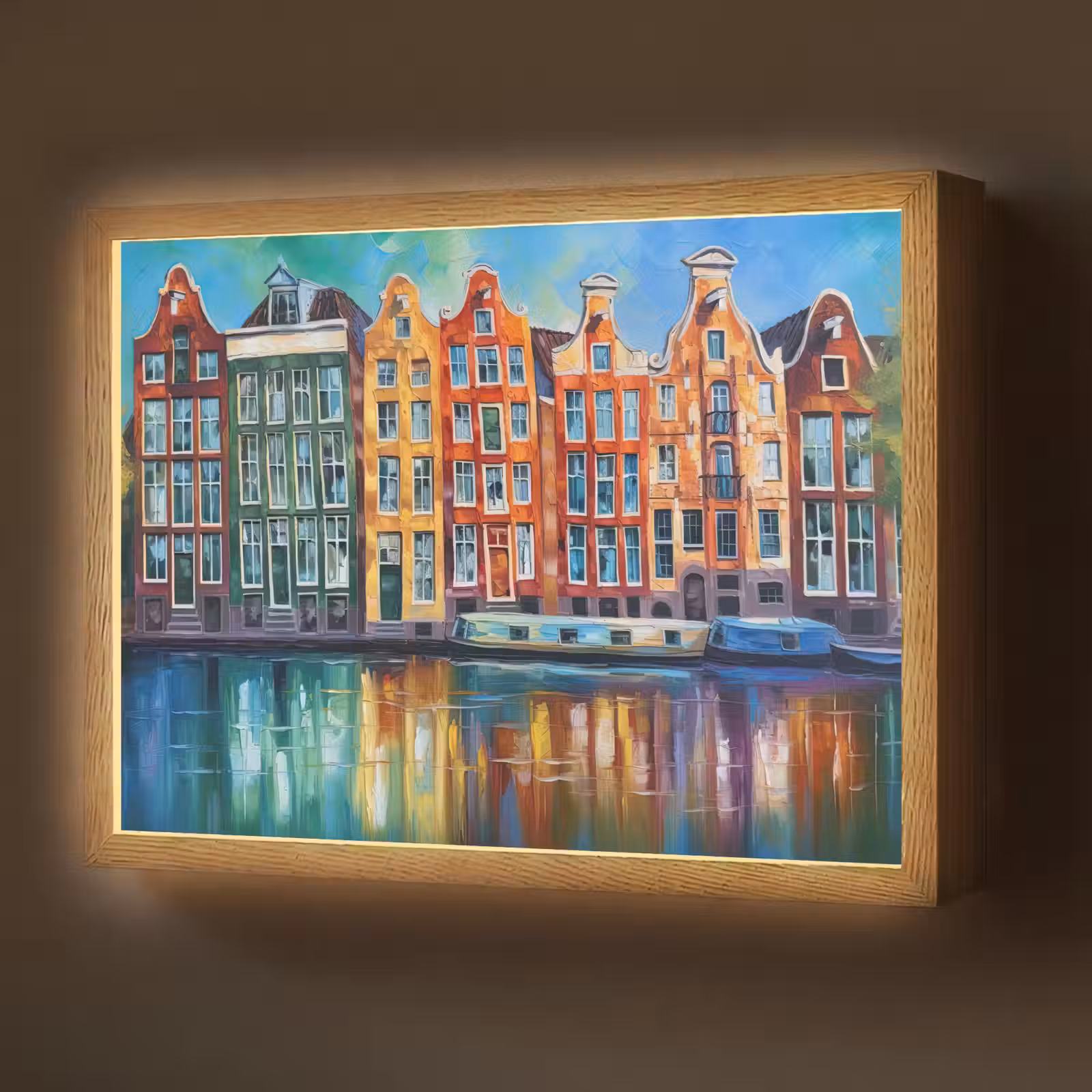 Lightbox - Wandlamp - Amsterdam - Olieverf - Gracht - Schilderij - Kunst — 1