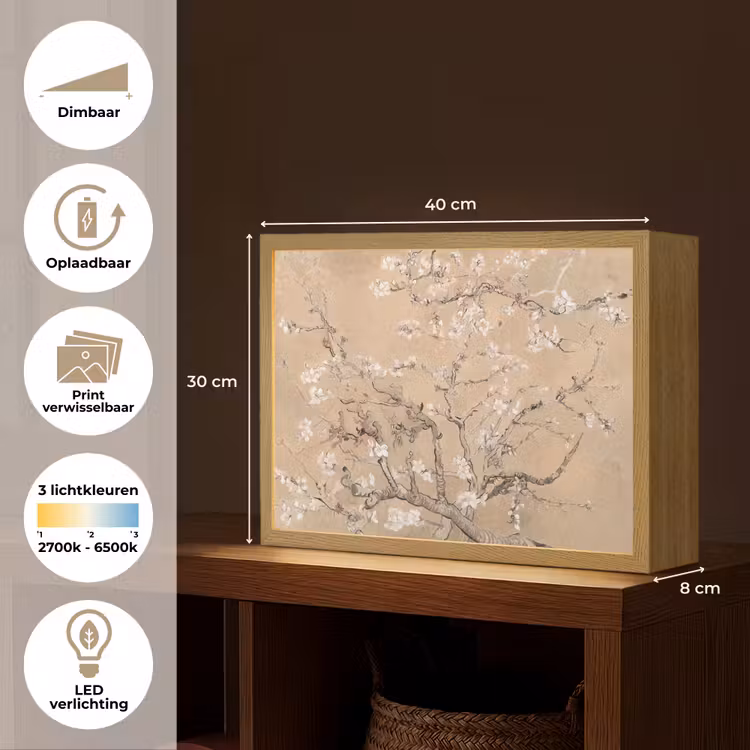Lightbox - Wandlamp - Amandelbloesem - Kunst - Van Gogh - Beige — 10