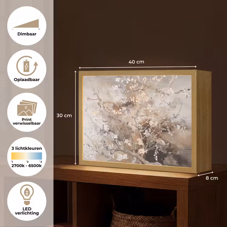 Lightbox - Wandlamp - Amandelbloesem - Kunst - Van Gogh - Beige - Abstract — 10