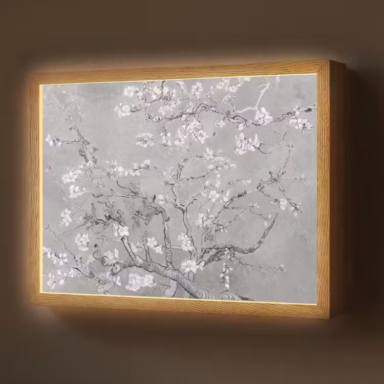Lightbox - Wandlamp - Amandelbloesem - Kunst - Van Gogh - Grijs — 1