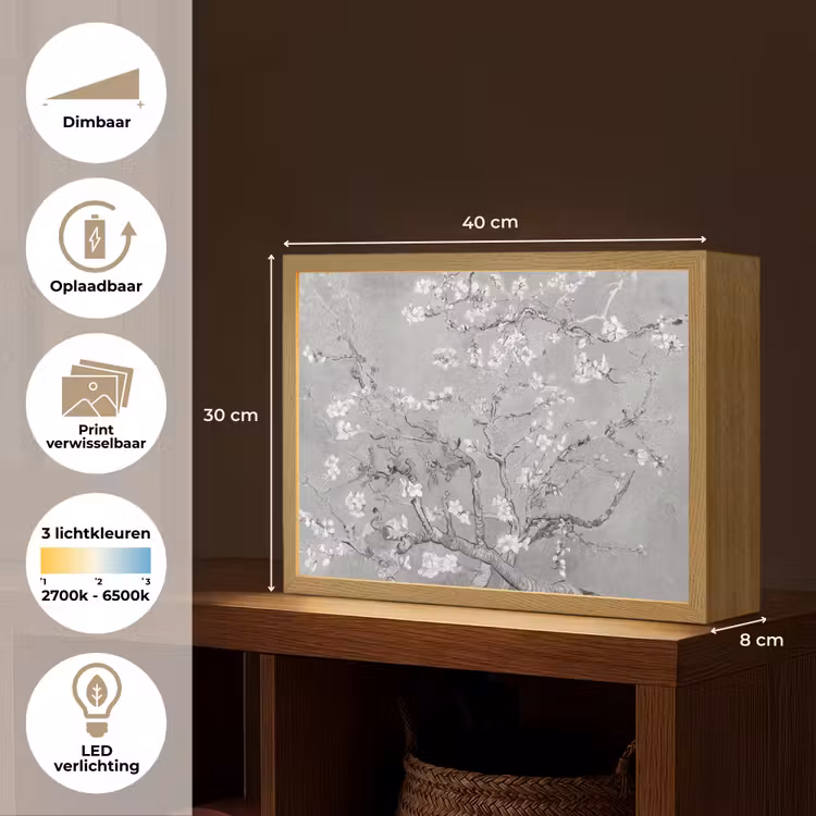 Lightbox - Wandlamp - Amandelbloesem - Kunst - Van Gogh - Grijs — 10