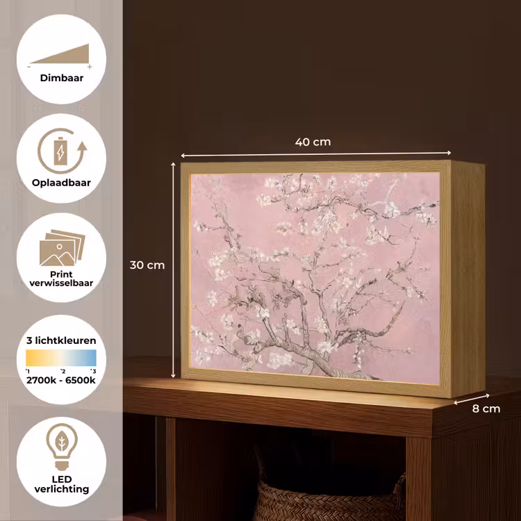 Lightbox - Wandlamp - Amandelbloesem - Kunst - Van Gogh - Roze — 10