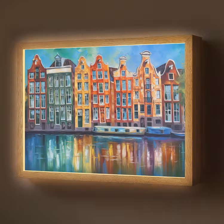 Lightbox - Wandlamp - Amsterdam - Olieverf - Gracht - Schilderij - Kunst — 1