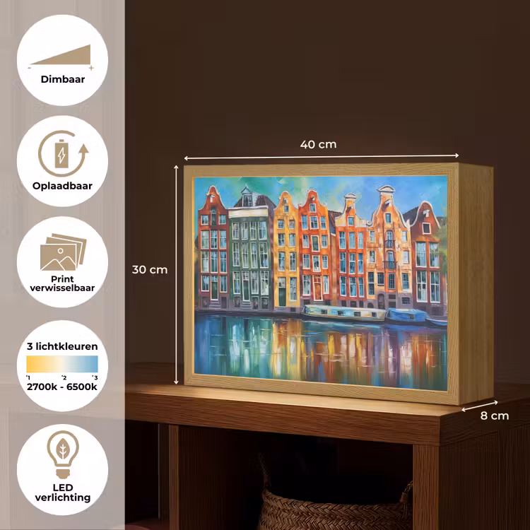 Lightbox - Wandlamp - Amsterdam - Olieverf - Gracht - Schilderij - Kunst — 10