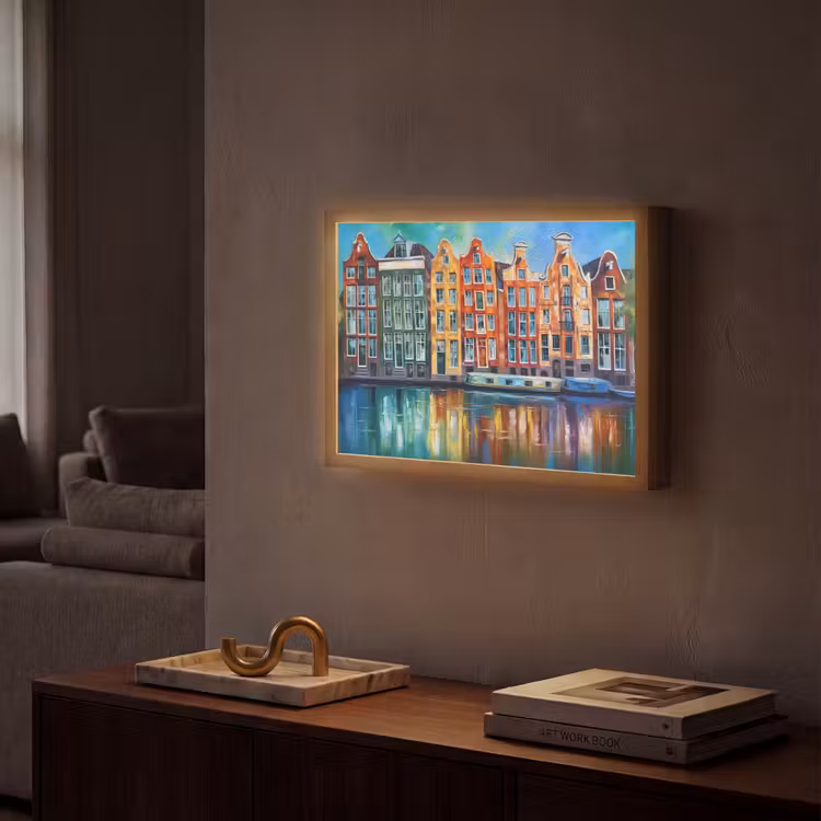 Lightbox - Wandlamp - Amsterdam - Olieverf - Gracht - Schilderij - Kunst — 2