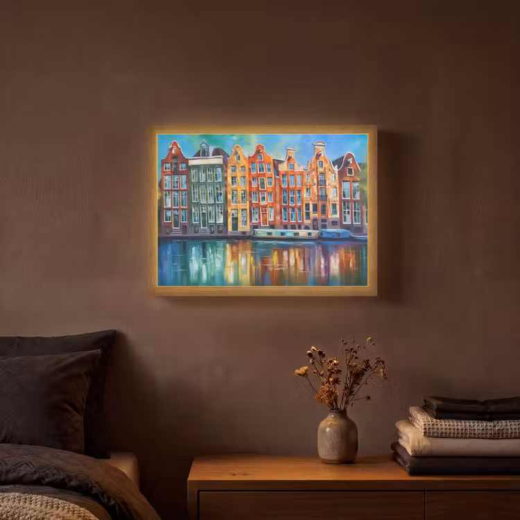 Lightbox - Wandlamp - Amsterdam - Olieverf - Gracht - Schilderij - Kunst — 3