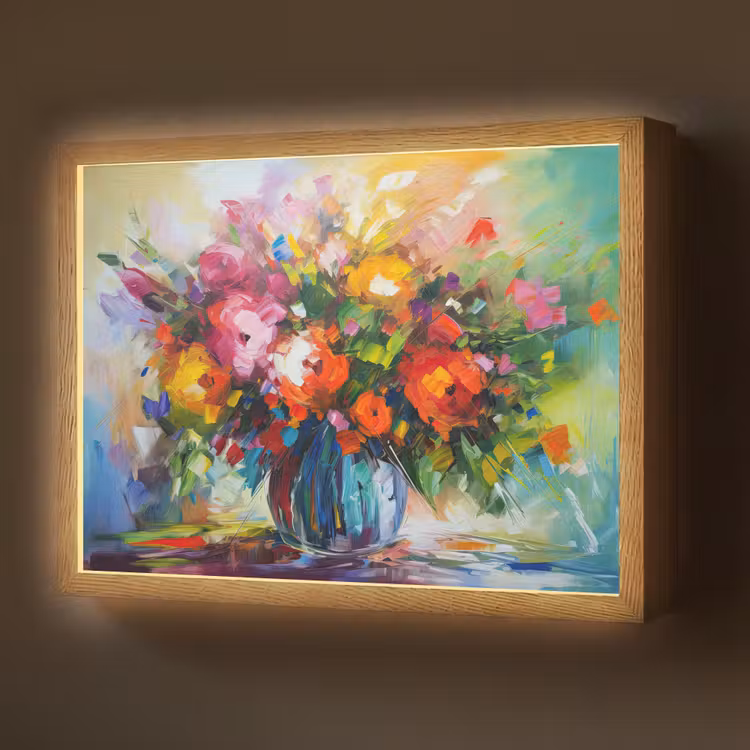 Lightbox - Wandlamp - Bloemen - Kleurrijk - Bloempot - Olieverf — 1