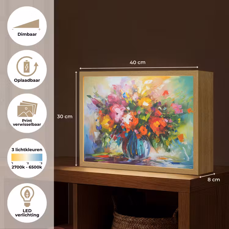 Lightbox - Wandlamp - Bloemen - Kleurrijk - Bloempot - Olieverf — 10