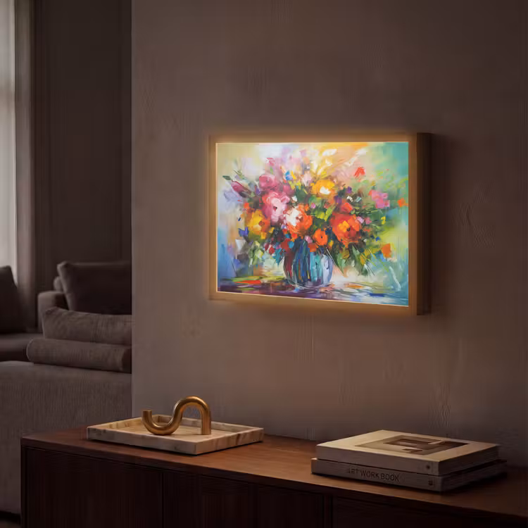 Lightbox - Wandlamp - Bloemen - Kleurrijk - Bloempot - Olieverf — 2