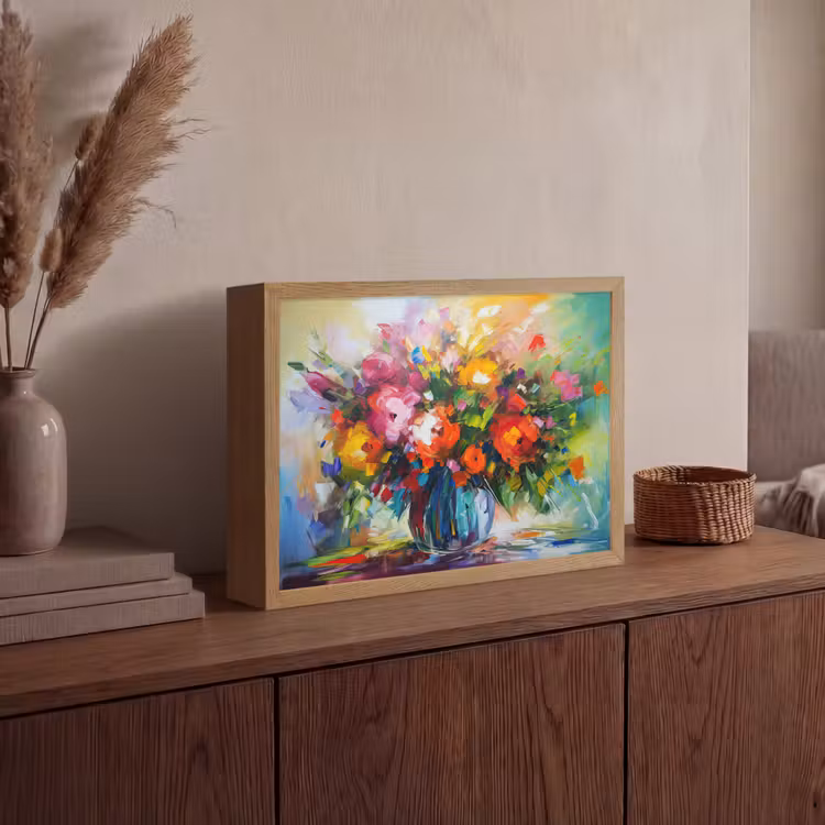 Lightbox - Wandlamp - Bloemen - Kleurrijk - Bloempot - Olieverf — 4
