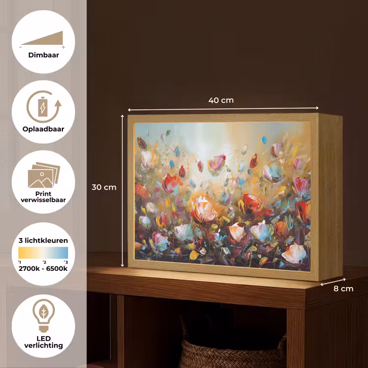 Lightbox - Wandlamp - Bloemen - Kunst - Natuur - Olieverf — 10