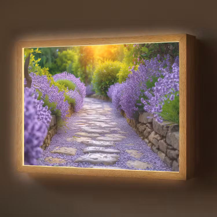 Lightbox - Wandlamp - Bloemen - Pad - lavendel - Tuin — 1