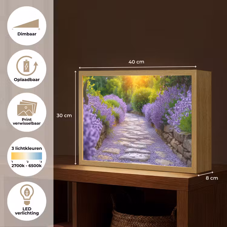 Lightbox - Wandlamp - Bloemen - Pad - lavendel - Tuin — 10