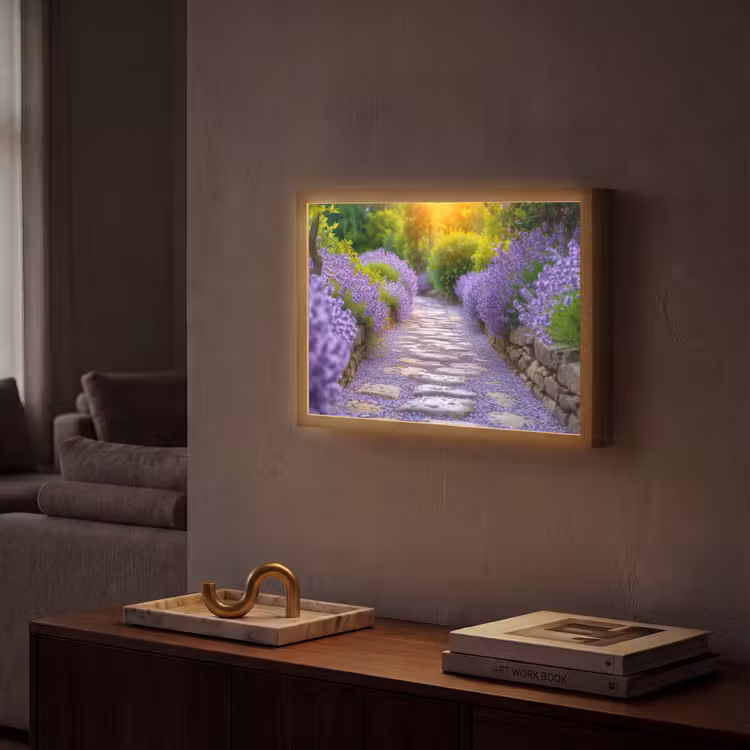 Lightbox - Wandlamp - Bloemen - Pad - lavendel - Tuin — 2